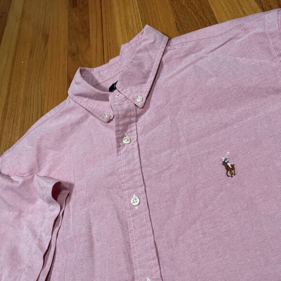 Polo Ralph Lauren Pink Short Sleeve Button Shirt Sz L RL Untucked Fit Flesh Pony - Picture 2 of 7